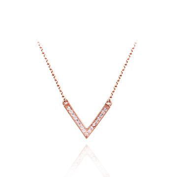 High Quality Cheap V Shape diamond pendant necklace fake diamond cubic zirconia necklace